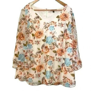Sara Michelle Floral Lined Blouse EUC Size 2X